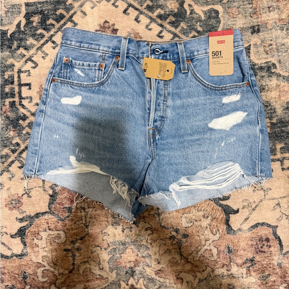 Levi's Light Wash Distressed 501 Denim Cutoff Shorts